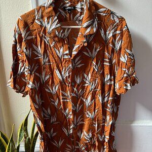 Express Abstract Tropical Floral Short Sleeve Camp Shirt